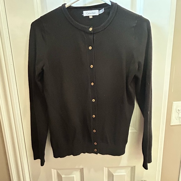 Calvin Klein Ladies Suze Small Black Cardigan with Gold Buttons - Picture 1 of 5